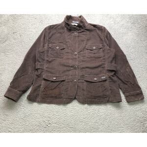 LL Bean Corduroy Jacket Women's Size XL Long Sleeve Pocket Stretch Brown